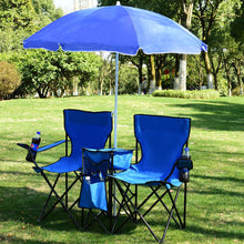 Load image into Gallery viewer, Costway Portable Folding Picnic Double Chair W/Umbrella Table Cooler Beach Camping Chair