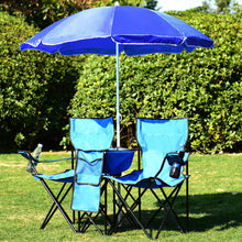 Load image into Gallery viewer, Costway Portable Folding Picnic Double Chair W/Umbrella Table Cooler Beach Camping Chair